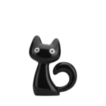 cat vase, black and white ceramic design, front view
