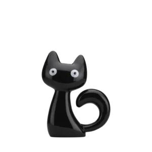 cat vase, black and white ceramic design, front view