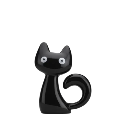cat vase, black and white ceramic design, front view