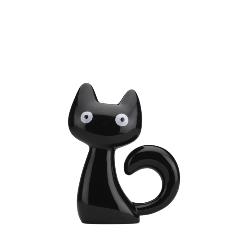 cat vase, black and white ceramic design, front view