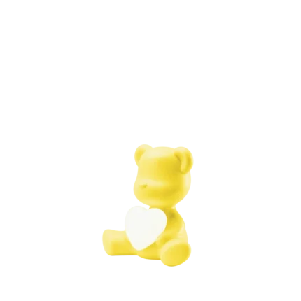 Bear heart lamp illuminated, angled view